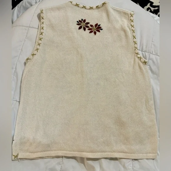 Vintage Ugly Christmas Sweater Vest Beaded Grandma Poinsettia Embroidered - Picture 11 of 15